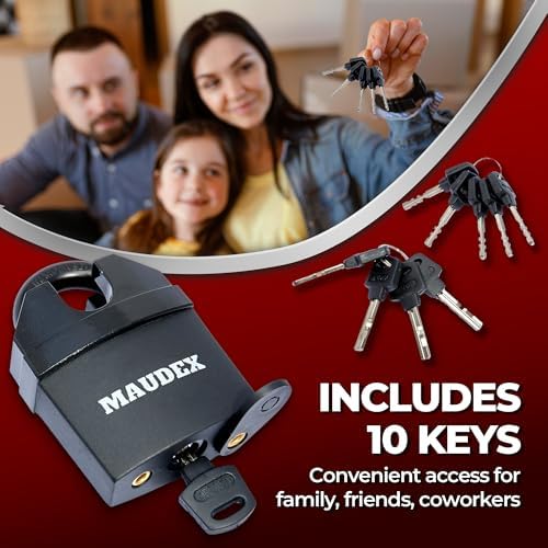 Maudex® MDL60 High Security Padlock for Outdoor Use - [10 Keys] - [Anti Drill, Anti Pick Cylinder] - Ideal Lock for Storage Unit, Shed, Gate, Container with 0.67” Shackle Clearance (Pack of 2)