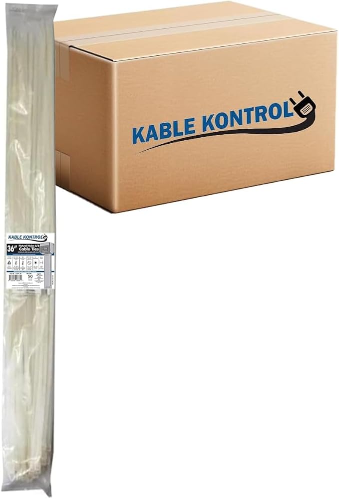 Kable Kontrol Cable Zip Ties, 36 Inch 500 Pcs HD 175lbs Test, Natural White | Nylon Plastic, Self Locking, UL Listed, Indoor Use