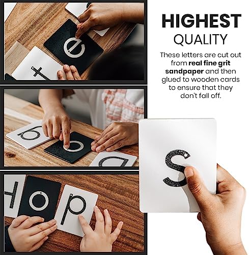Montessori Sandpaper Letters | Black & White Montessori Letters Set w/ 3.5"x2.8" Lowercase & Uppercase Sand Paper Letters Cards Set | Sensory Sandpaper Letters Montessori | alphabet sandpaper letters