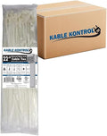 Kable Kontrol Cable Zip Ties, 22 Inch 1000 Pcs HD 250lbs Test Natural White | Nylon Plastic, Self Locking, UL Listed, Indoor Use