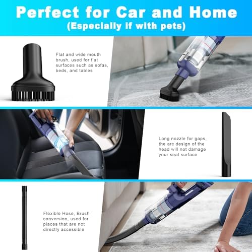 MONOZEL Handheld Vacuum Cordless - Car Vacuum Cleaner with Brushless Motor, 15kPa Powerful Suction Vacuum with LED Light, Type C Port, 2 Fliters, Portable Hand Vacuum for Home, Pet and Car