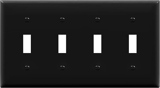 ENERLITES Quad Toggle Light Switch Wall Plate, Standard Size 4-Gang 4.50" x 8.19", Unbreakable Polycarbonate Thermoplastic, 8814-BK, Black