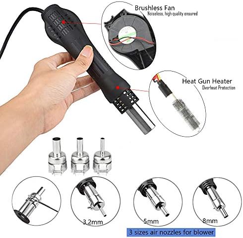 Hot Air Rework Station Solder Heat Gun,°F/°C Display,110V SMD Hot Air Gun,Temp. & Airflow Adjustable Soldering Stations for BGA IC Electronics Repair Desoldering Tool