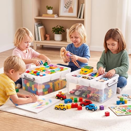 Citylife 17QT 2Packs Clear Craft Organizers and Storage Box with Tray