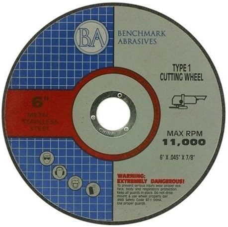 Benchmark Abrasives 6 Inch Cut Off Wheels Aluminum Oxide Self Sharpening for Metal and Steel, .045" Thick 7/8" Arbor, Angle Grinder Cutting Disc, Type 1 Thin Grinding Cutting Wheel - 50 Pack