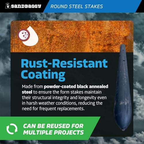 Sandbaggy 12 Inch Round Steel Concrete Form Stakes with Nail Holes, Heavy Duty Rust Resistant Form Pins for Concrete Forms, Slabs, Driveways, Sidewalks, Curbs & Footings, 80 Pack, 3/4 in x 12 in