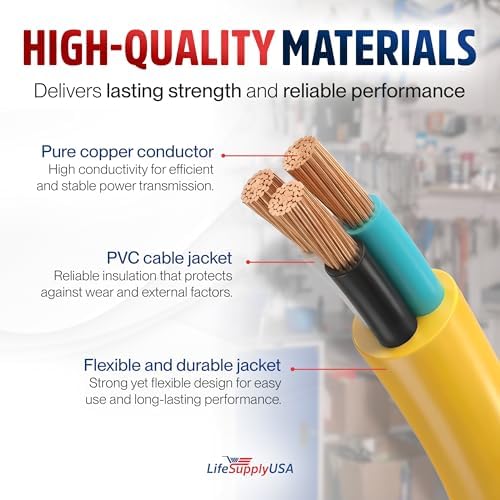 200ft Outdoor/Indoor Extension Cord 14/3 Gauge Heavy Duty 3 Prong SJTW, Waterproof, Flexible Cold-Resistant Long Power Cord,7A 125V 875W, Yellow by LifeSupplyUSA