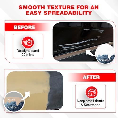 Roberlo Maxifill Superior Lightweight Body Filler - Easy Sanding, Lightweight & Paintable for Car Repairs - Adheres to Fiberglass, Metal, Plastic & More - Ideal for Dents & Scratches -1 Liter+Hardener