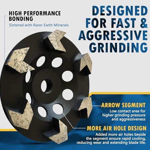 4.5" Diamond Grinding Wheel 6 Arrow Seg for Concrete & Coating 5/8"-11
