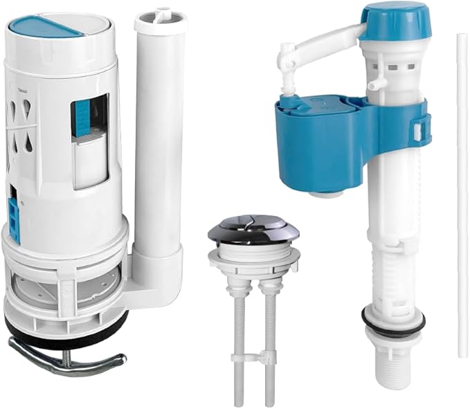 2-Inch Dual Flush Valve Replacement Kit for One-Piece Toilets - Includes 2.2" Threaded Button, 8.2" Flush Valve & Fill Valve - Fits 10-13.5" Tanks with 2.56-2.76" Drain Holes