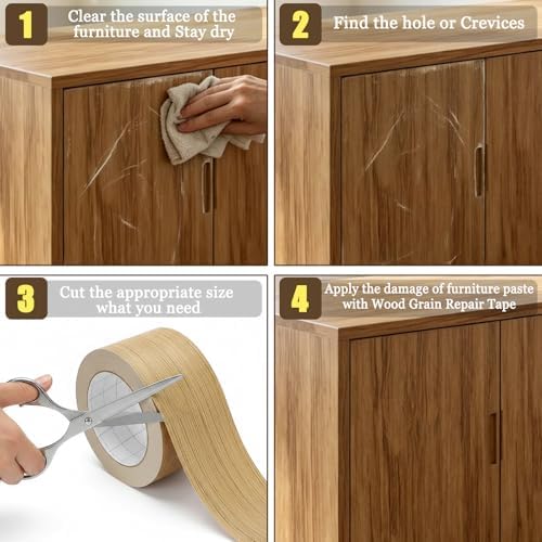 GSCIT Club Oak Wood Tape, 2.4 inch X 15ft Self Adhesive Wood Grain Tape Repair Wallpaper for Tables, Chairs, Baseboards, Doors, Windows, Floors, Handicraft DIY.