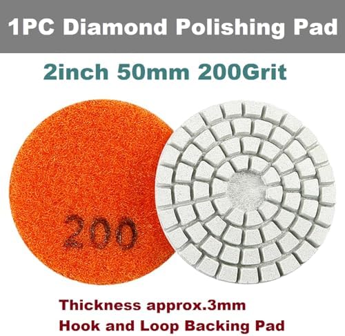 Diamond Polishing Pad, 2 inch 50 mm 200 Grit Sanding Discs for Grinder & Polisher, Hook and Loop Backing Pad for Grinding Buffing Granite Marble Concrete Stone (1 Piece)