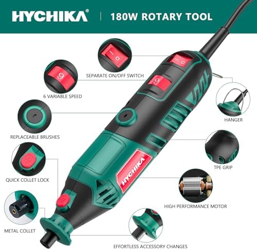 HYCHIKA 180W Rotary Tool, Variable Speed Rotary Tool Kit with Flex Shaft, 173pcs Accessories Kit & 8000-35000RPM Multi-Tool, Perfect for Cutting, Detail Sanding, Engraving, Wood Carving, and Polishing