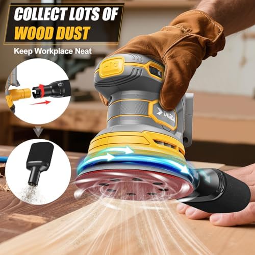 Cordless Random Orbital Sander Compatible for Dewalt 20v 60v Battery(NO Battery), Electric Palm Orbital Sander With Dust Collector, 6 Variable Speeds, 20Pcs Sandpaper For Sanding Polishing Woodworking