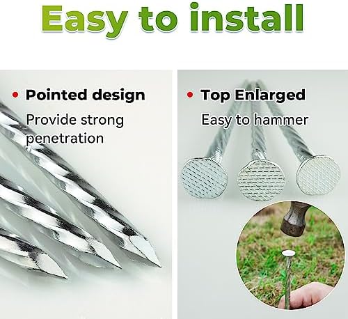 10-Inch Heavy-Duty Landscape Stakes, Galvanized Metal Spiral Ground Anchoring Spikes for Paver Edging, Artificial Turf, Weed Barrier Fabric and More (60 Pack)