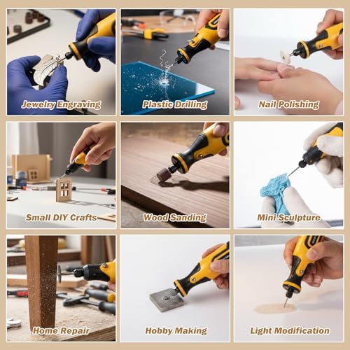 7.2V Cordless Rotary Tool Kit, 28000 RPM Mini Grinder with 65-Piece Accessories, Variable Speed Electric Drill Set with LED Light for Engraving, Polishing, Cutting, Wood Carving, DIY Crafts