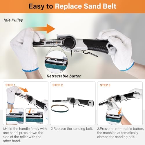 3/8" x 13"Air Belt Sander, Mini Belt Sander for Woodworking/Metal Working Handheld All Angle Grinder Belt Sander with 3 Belts (40/60/80#) Industrial Pneumatic Tool