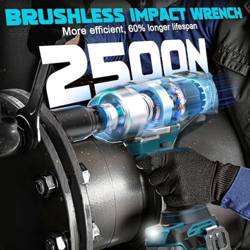 DIYtoolifz 3/4" Cordless Impact Wrench Compatible with Makita 18V Battery: 1850FT-LBS(2500N.m) High Torque Impact Driver, Auto-Stop Reverse, 4-Speed Heavy Duty Impact for Car/Truck/Mower(Bare Tool)