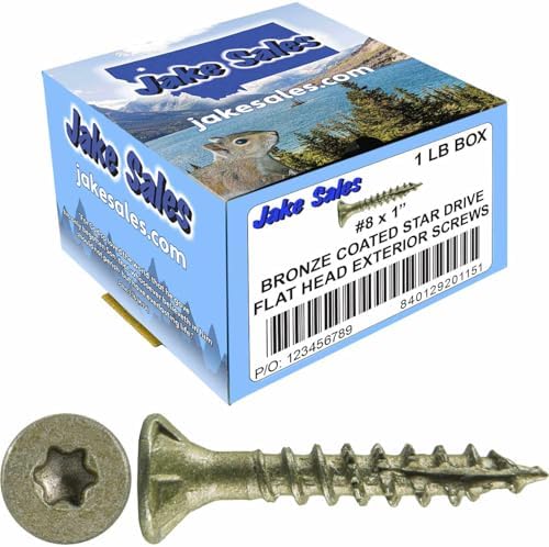 8 x 1 Bronze Coated Exterior Coated - ACQ Compatible Multipurpose Wood Screw -Torx/Star Drive Flat Head 1 Pound - 288 Screws