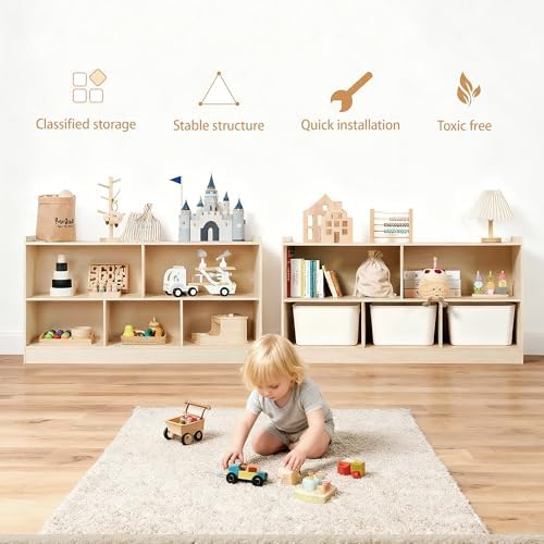 Montessori Book and Toy Shelf for Kids, 5-Section Organizer, Birch Plywood