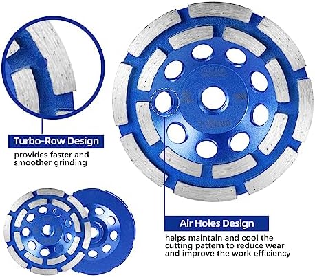 SALI 5PCS 4.5 Inch Concrete Grinding Wheels 16 Turbo Diamond Segments 5/8-11 Arbor Diamond Grinding Wheel Fit for Paint, Epoxy, Mastic Coating Removal