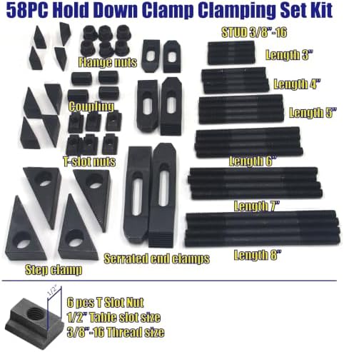 HFS (R) Hold Down Clamp Clamping Set Kit for Bridgeport Mill (1/2'' Slot 3/8'' Stud) - Durable Tool Steel, Easy Installation, Wide Application
