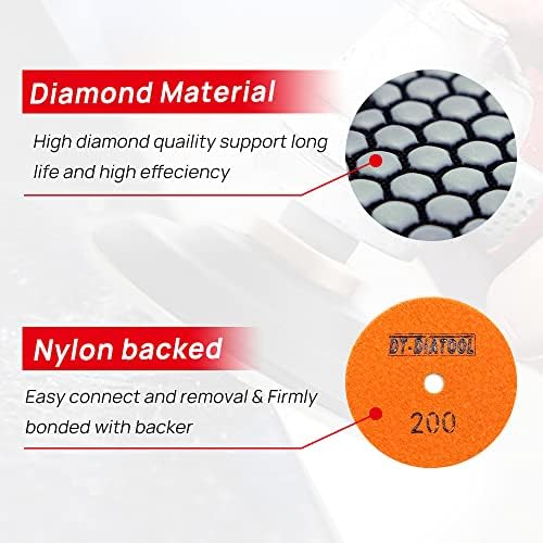 DT-DIATOOL Dry Diamond Polishing Pads 4 Inch for Granite Marble Quartz Stone Countertop Tiles 8 Pieces Grits 200