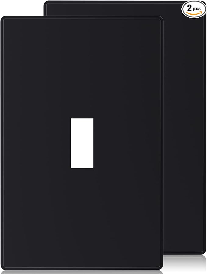 ELEGRP 1-Gang Screwless Toggle Switch Wall Plates, Mid-Size Unbreakable Thermoplastic Faceplate Cover for Wall Switch & Toggle Dimmer Switch, UL Listed (2 Pack, Matte Black)