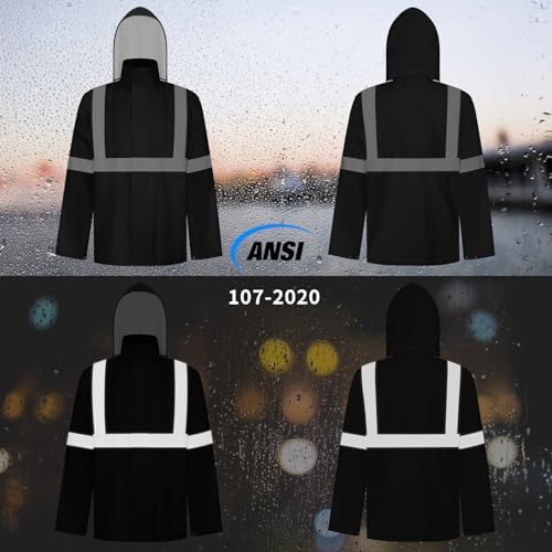 TCCFCCT High Visibility Rain Gear for Men Waterproof High Vis Rain Jacket, Class 3 Hi Vis Rain Coat for Men with Hood, Lightweight Rain Suits for Mens Safety Work & Outdoors, 4XL-5XL Black NP