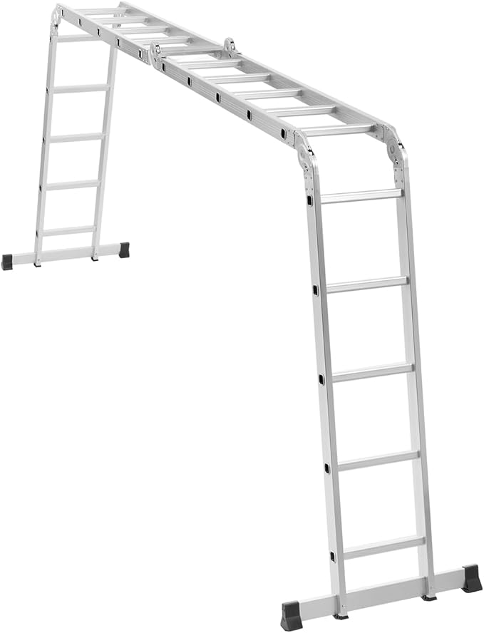 VEVOR Multi-Purpose Folding Ladder, 7-in-1 Tall Extension Step Ladder, A Frame 5 Step Telescoping Ladder, 19ft Reach Height Heavy Duty Adjustable Ladder, 330 lbs Capacity for Home Outdoor Metal