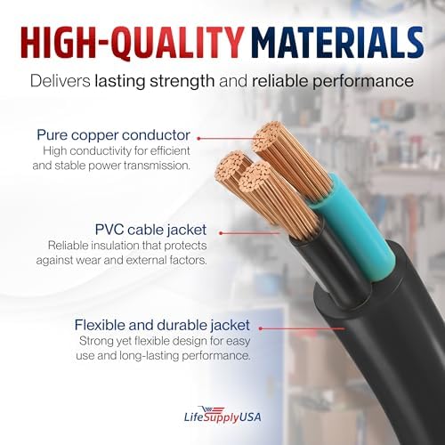 100ft Outdoor/Indoor Extension Cord 10/3 Gauge Ultra Heavy Duty 3 Prong SJTW, Waterproof, Flexible Cold-Resistant Long Power Cord,15A 125V 1875W, Black by LifeSupplyUSA