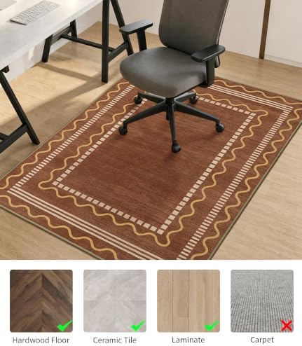 chakme Office Chair Mat for Hardwood Floor, 48"x36" (Brown Scalloped)