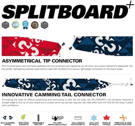 G3 Genuine Guide Gear Splitboard+ Universal Climbing Skins, Backcountry Splitboard Skins, Universal Grip for All Snow Conditions, Made in Canada, 2022