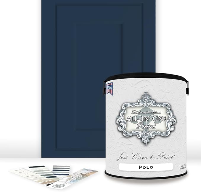 ALL-IN-ONE Paint by Heirloom Traditions, Polo (Dark Navy), Gallon - Durable cabinet and furniture paint. Built in primer and top coat, no sanding needed. Includes our 30 featured color card.