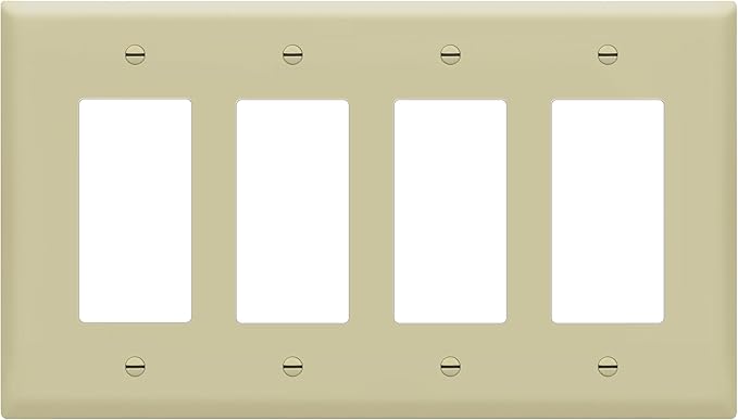 ENERLITES Decorator Light Switch or Receptacle Outlet Wall Plate, 4-Gang 4.88" x 8.58", Gloss Finish, Mid-Size, Unbreakable Polycarbonate Thermoplastic, UL Listed, 8834M-I, Ivory