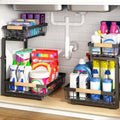 PXRACK Under Sink Organizer, Adjustable Height, 2 Tier Pull Out Under Cabinet Organizer, Slide Out Thickened Metal Under Sink Storage for Kitchen Bathroom Laundry Pantry Cabinet, Black, Large-2-Pack