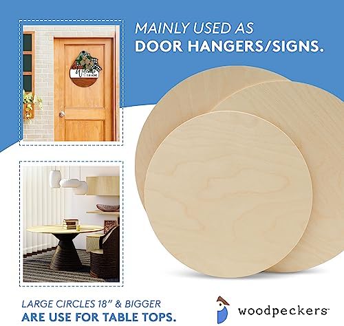 Wood Circles 12 inch, 1/8 Inch Thick, Birch Plywood Discs, Pack of 5 Unfinished Wood Circles for Crafts, Wood Rounds by Woodpeckers
