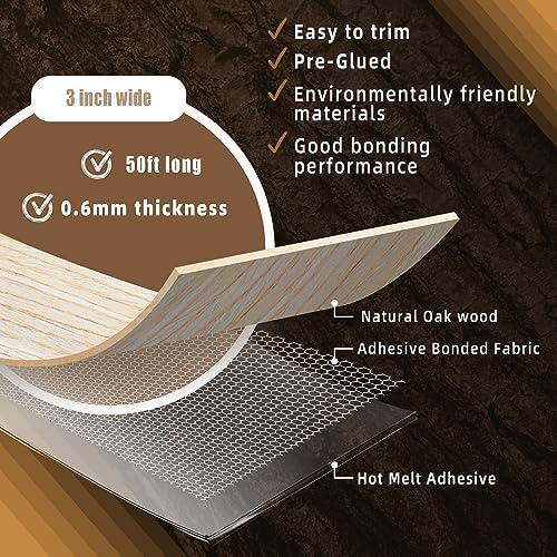 GSCIT Club Oak Edge Banding, 3 inch x 50ft roll of Veneer Edge Banding - Pre-glued Flexible, Real Wood Tape for Cabinet Repair & Furniture Restoration
