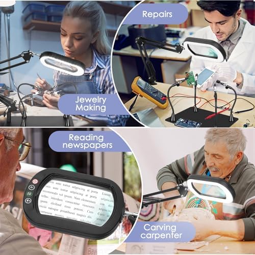Drdefi Helping Hands Soldering Station, 10X Square Magnifying Glass with Light and Phone Holder, 4 Magnetic Third Hands Soldering Tool, PCB Holder Solder Magnifier Desk Lamp for Electronic Repair