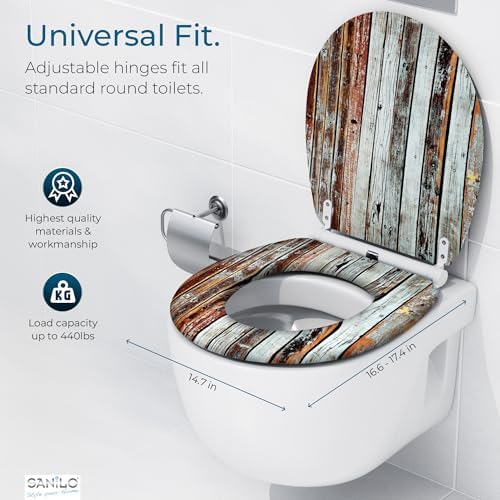 Sanilo Wooden Toilet Seat with Quick Release & Soft Close [ROUND] - Decorative & Slow Close Molded Wood Seat - With One Click for Easy Installation & Cleaning - With Adjustable Fit (Antique)