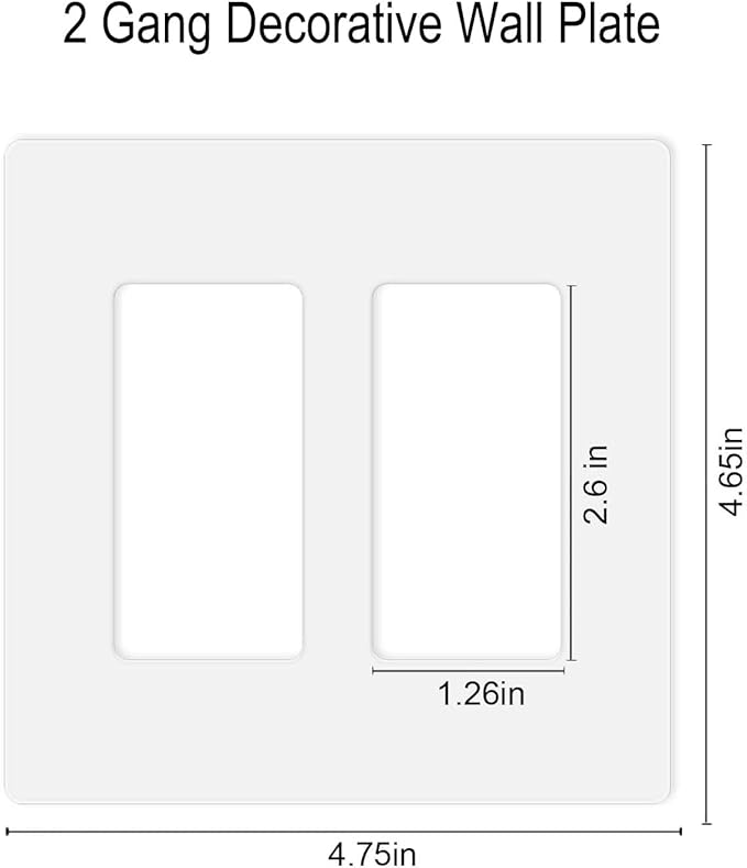 Screwless Decorator Wall Plates 2-Gang Switch Outlet Electrical Cover Plate Unbreakable Thermoplastic Faceplate for Decorative Receptacle Outlet Switch, White (10 Pack)