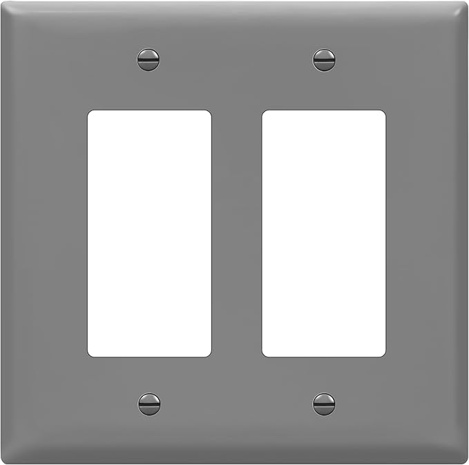 ENERLITES Double Decorator Switch Cover, Two Outlet Wall Plate, Mid-Size 2-Gang 4.88" x 4.92", Unbreakable Polycarbonate Thermoplastic, UL Listed, 8832M-GY, Gray