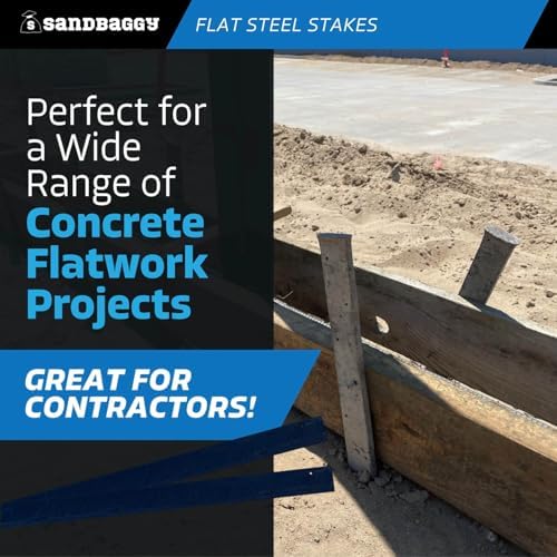 Sandbaggy 48" Flat Steel Stakes for Concrete Forms with Nail Holes - 1.5" Wide - Painted - Removable, Reusable, V Point End - Construction Grade Stakes (1, 48 inch)