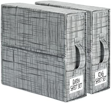 SUOCO SheetCube Bed Sheet Organizers and Storage 2 Pack, Foldable Linen Closet Organizer, Bedding Folder Storage Box Container for Blanket, Duvet Cover Set, Bed Sheet Set - Pattern Grey