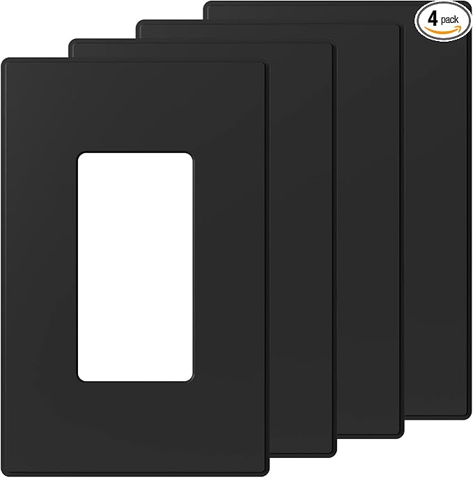 AIDA 1-Gang Midsize Screwless Light Switch Cover Plate, Decorative Outlet Covers - Matte Black, 4-Pack Screwless Unbreakable Polycarbonate Wall Plates for Decorator Device, UL Listed