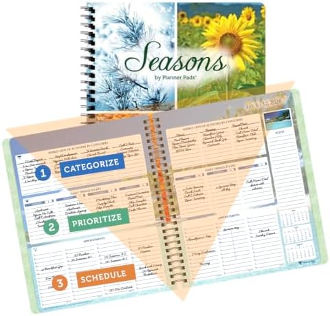 Planner Pad Spiral Bound July 2026 – June 2027 / Academic Year 6 3/4" x 8 1/2" Medium 3-Tier Funnel Down 12 Month/Weekly Organizer, Seasonal Color Ink