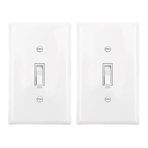 Baomain 2-Pack 15 Amp Toggle Light Switch with Wall Plate, Single Pole, Residential/Commercial Grade, On/Off Switch, Glossy White, UL Certified