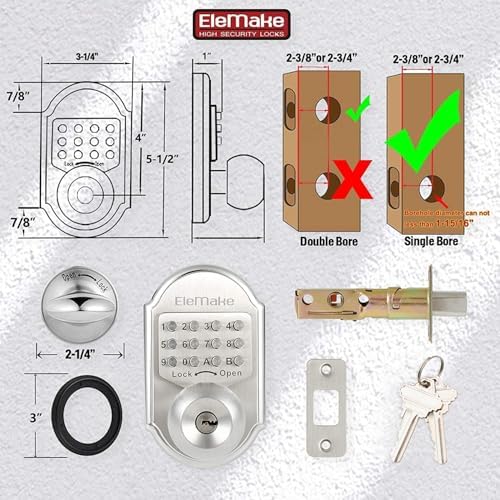 Keyless Entry Door Lock - Door Locks with Keypads, Deadbolt Lock Keypad Door Knob, Stainless Steel (Pass Code or Key) 100% Mechanical, No Electronic Gray