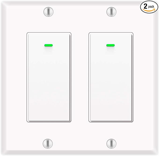 Alexa Light Switch, Double Smart WiFi Light Switches, Smart Switch 2 Gang Compatible with Alexa and Google Home, Neutral Wire Needed, with Remote Control, Timing Schedule, No hub Required (2Pack)