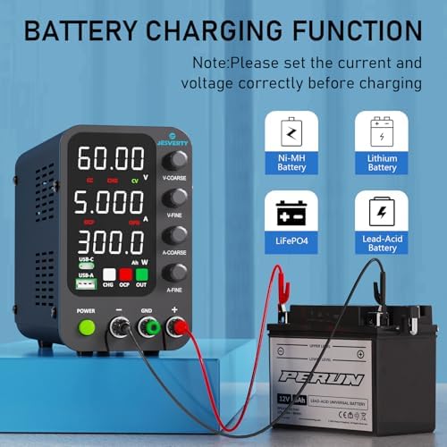 DC Power Supply Variable, 0-60V 0-5A Switching Bench Power Supply with Intelligent Charging Mode, 20W USB & Type-C Quick-Charge, Encoder Knob, Output Switch, 4-Digit LED Display - SPS-6005C
